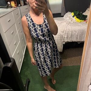 Spiegel Navy and White Chain Print Mini Dress